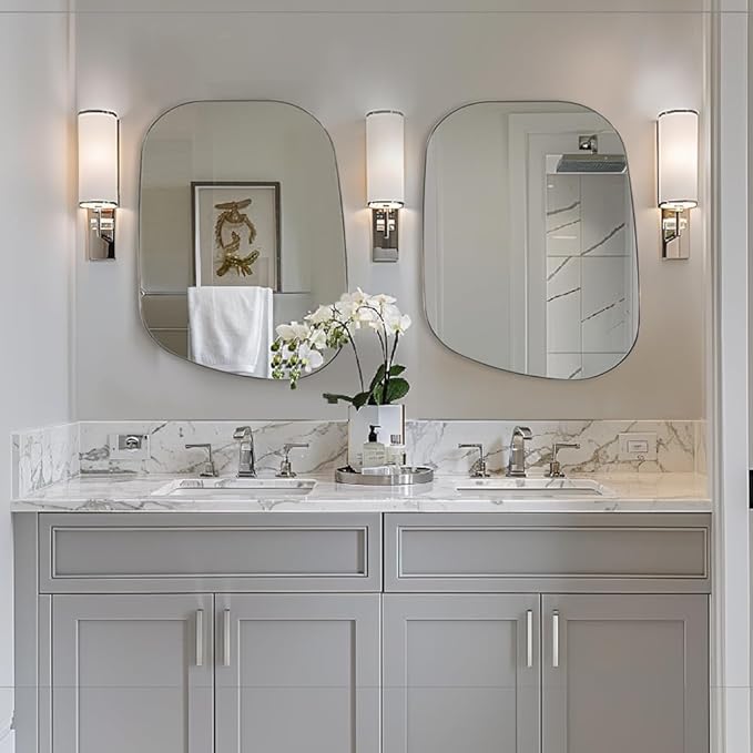 ANDY STAR 22"x30" Chrome Bathroom Mirror, Irregular Wall Mirror in Stainless Steel Metal Frame, Modern Polished Chrome Finish with Curved Edge Design, Wall-Mount Vertically or Horizontally