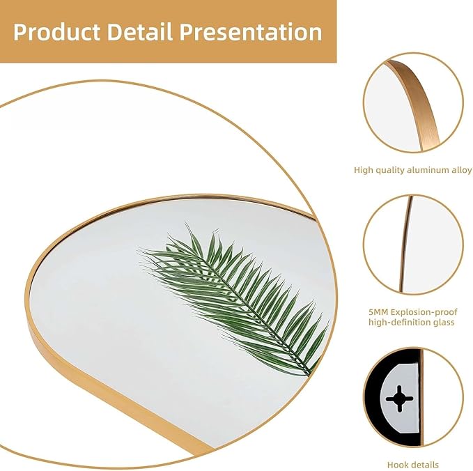 Arched Full Length Floor Mirror, Oval Full Floor Mirror, Large Wall Mounted Arched-Top Body for Living Room, Bedroom, Bathroom, Entryway, Dressing Room (Gold, 65 * 22)