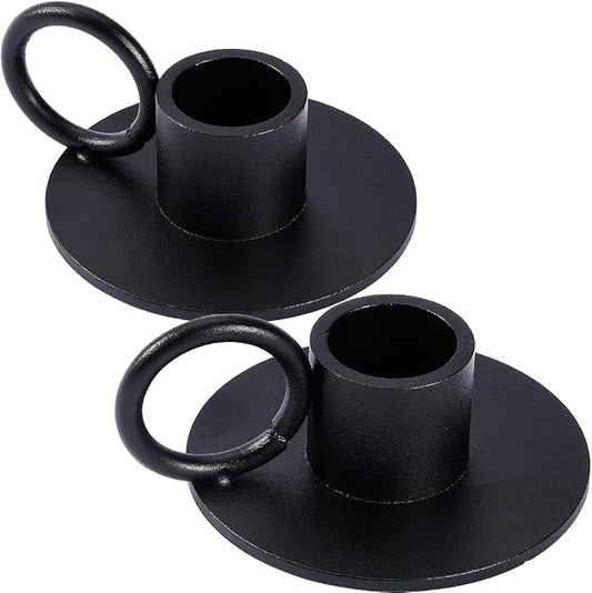 2PCS Black Taper Candle Holders with Round Handle, Matte Iron Candlestick Holders Centerpieces for Home Decoration, Wedding Anniversary, Party, Housewarming Gifts.