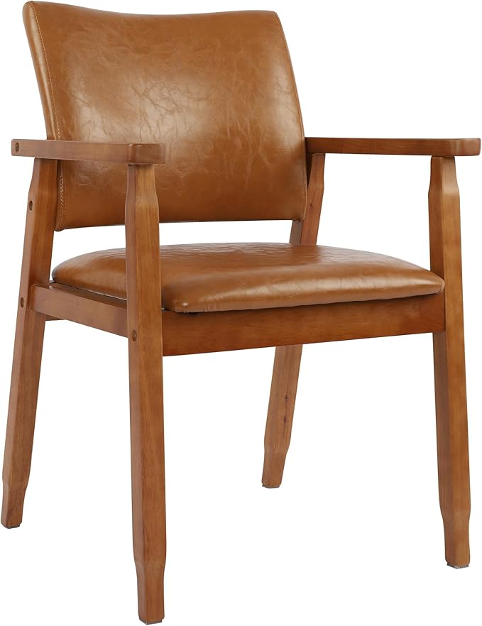 NOBPEINT Mid-Century Dining Side Chair with Faux Leather Seat in Brown, Arm Chair in Walnut, Set of 4