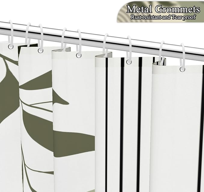Boho Sage Green Shower Curtain Mid Century Modern Abstract Plant Botanical Bathroom Curtain Minimalist Neutral Geometric Arch Bath Decor Polyester Set with Hooks 48x72 inch