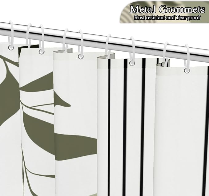 Boho Sage Green Shower Curtain Mid Century Modern Abstract Plant Botanical Bathroom Curtain Minimalist Neutral Geometric Arch Bath Decor Polyester Set with Hooks 60x72 inch