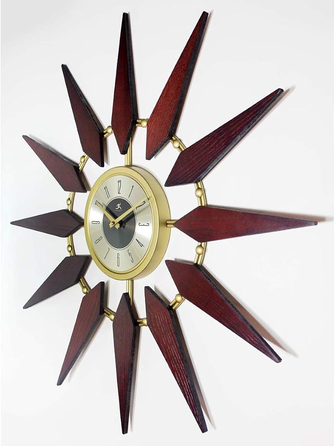 Infinity Instruments Orion Starburst Wall Clock Mid Century Modern 30 inch Large Mid Century Modern Clock Mid Mod Decor Living Room Dining Room Bedroom Retro Quartz Movement