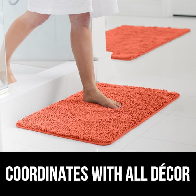 GORILLA GRIP Bath Rug Mat 30x20, Thick Soft Absorbent Chenille, Quick Dry Microfiber Mats, Rubber Backing Washable Shower Floor Rugs, US Designed Bathroom Bathmat Home Decor Accessories, Coral