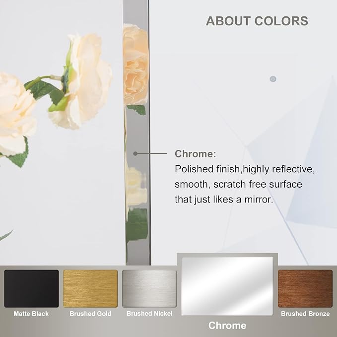 ANDY STAR 24x30'' Chrome Mirrors for Bathroom Sink, Rounded Rectangle Bathroom Vanity Mirror in 1'' Rustproof Seamless Tube Metal Frame, Wall-Mounted Horizontal/Vertical for Home Remodel, Over Sinks