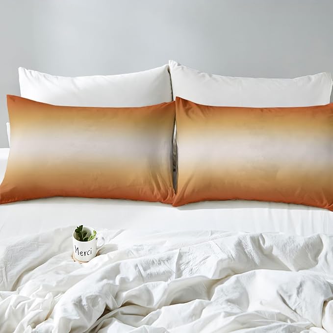 Erosebridal Teens Ombre Comforter Cover King Orange and Yellow Bedding Set for Kids Teens Modern Gradient Duvet Cover Abstract Aesthetic Bedroom Decor, Zipper