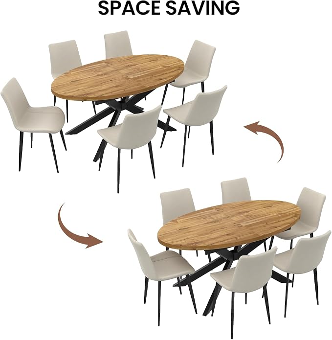 63"-78.7" Extendable Round Dining Table Set for 4, 5 Piece Mid Century Modern Oval Kitchen Table Set, Large Dining Table with 4 Dining Chairs for Living Room Space Saving（Walnut Table+4 Beige Chairs)