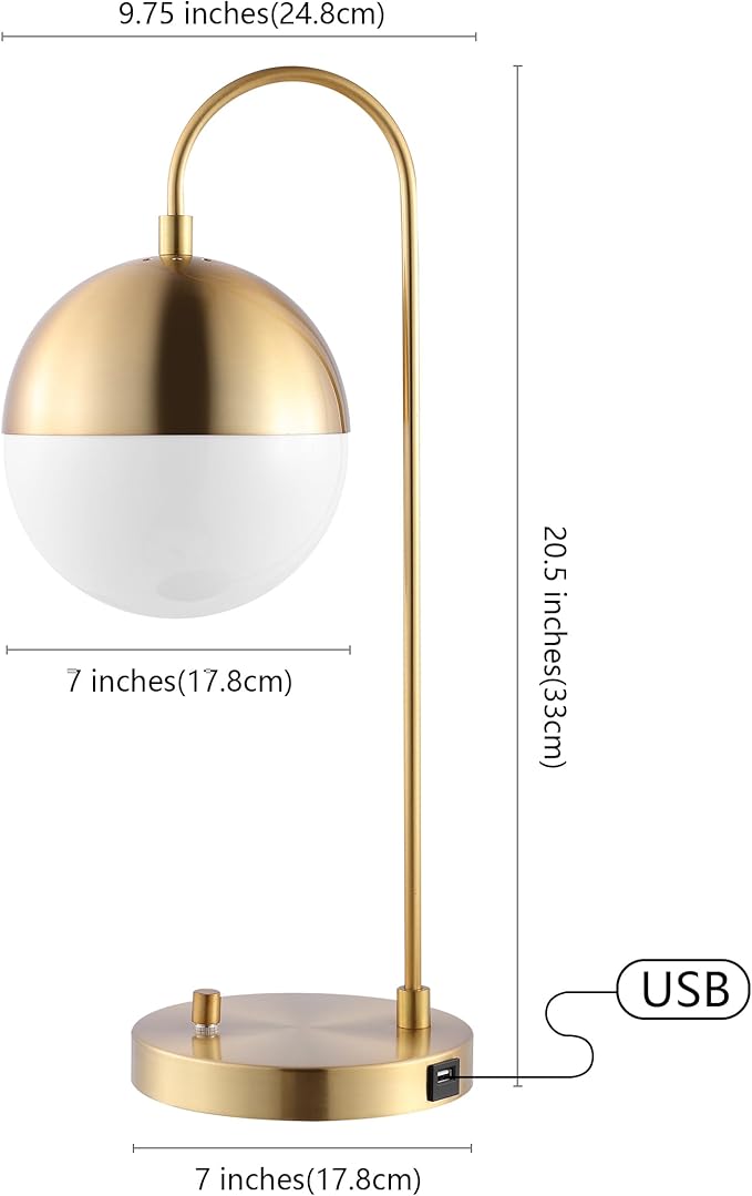 SAFAVIEH Lighting Collection Cappi Modern Brass Gold Orb 21-inch Bedroom Living Room Home Office Desk Dorm Study Nightstand Task Table Lamp (LED Bulb Included)