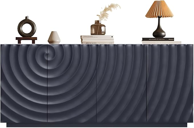 LKTART 59" Sideboard Buffet Cabinet with Storage, 4 Doors Modern Accent Storage Sideboard, Floor Cabinet Buffet with Spiral Grain for Kitchen, Living Room (Blue)