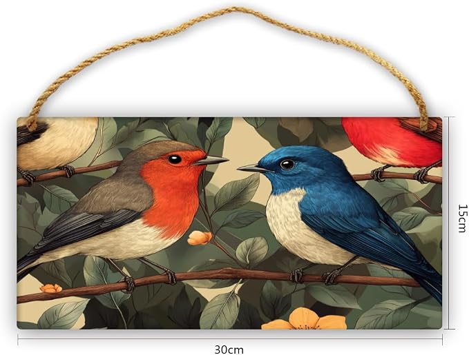 Classic Bird Art Wooden Sign 12x6 Inch - Vintage Inspired Decor for Botanical Enthusiasts & Bird Collectors, Perfect for Homes Embracing Classic Nature Art