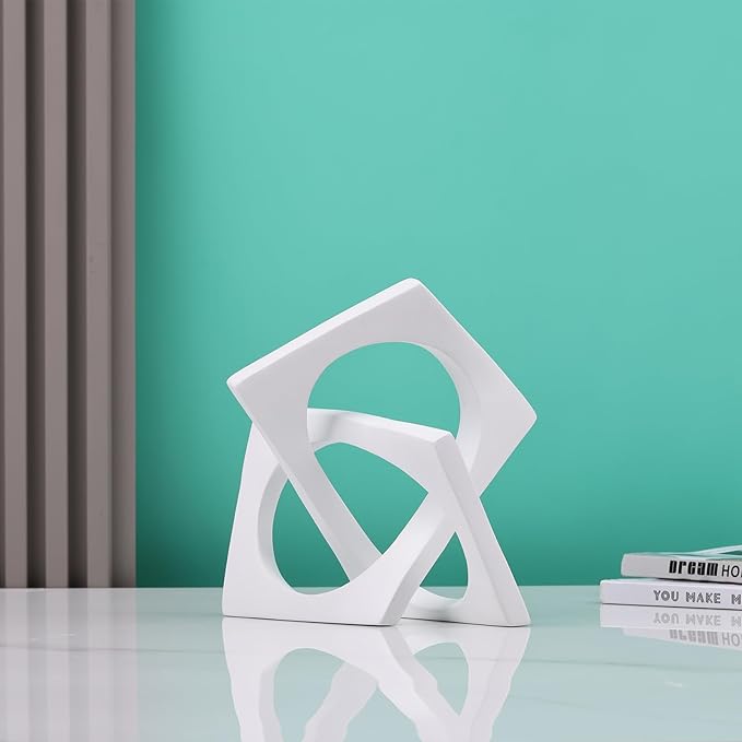 DOVDOV Geometric Cube White Knot Decorations, Geometric Sculptures, Modern Home Decorations for Home Decor Accents, Dining Tables, on Shelves, Consoles, entryway Tabletop centrepieces