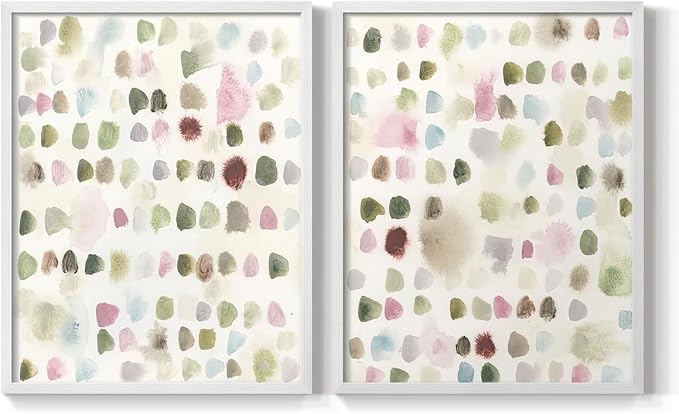 Renditions Gallery Set of 2 Peel & Stick Framed Prints, Hand Drawn Abstract Wall Art, Watercolor Seamless Pattern Wall Decor, Re-Stickable - Ready to Hang - 11"x14" - White Frame LT588