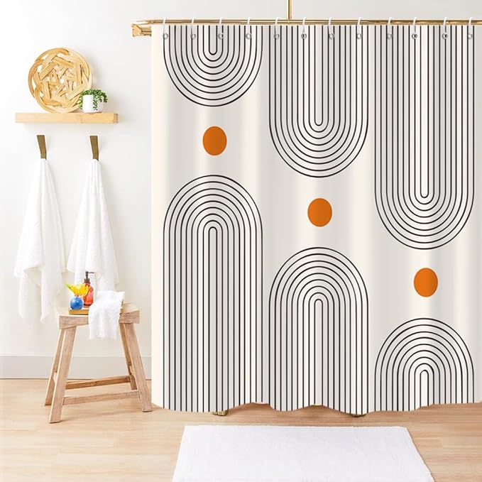 Boho Mid Century Extra Long Shower Curtain, 72Wx78H Minimalist Abstract Sun Modern Machine Washable Polyester Waterproof for Bathroom with 12 Hooks