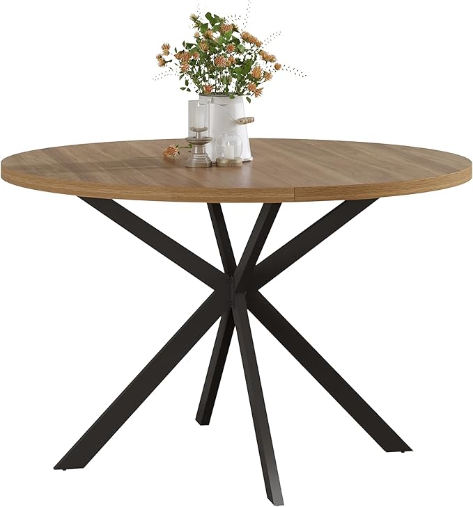 ChooChoo 47.2 Inch Round Dining Table for 4, Farmhouse Wood Kitchen Table, Round Dinner Table for Kitchen & Dining Room, Walnut