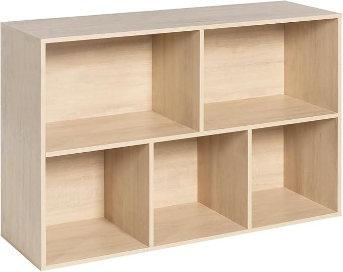 VDNEND Wooden 5-Cube Storage Organizer with Closed Back Panel, 11in Cube Shelf Opening, Bookshelf, Display Shelf,Closet Cabinet for Home and Office,White Oak