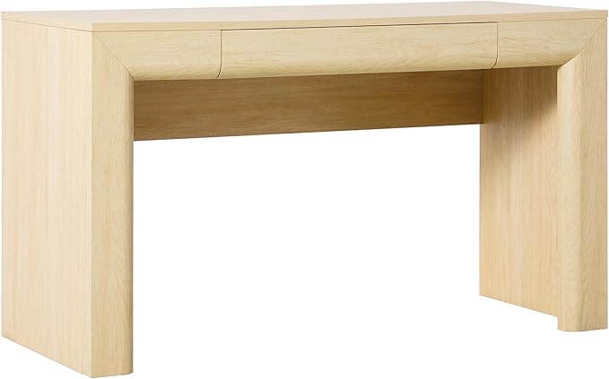 Walker Edison Amira Modern MDF Waterfall Writing Desk with a Built-in Storage Drawer, 52 Inch, Light Ash