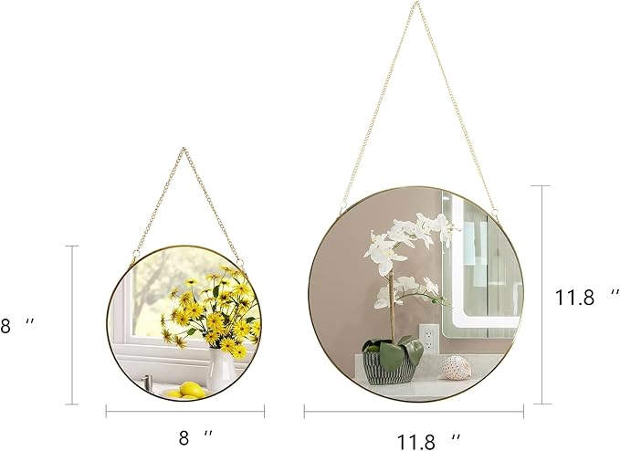 11.8-inch Modern Round Wall Mirror with Metal Frame and Hanging Chain, Suitable for Entryway, Hallway, or Bathroom Small Gold Metal Frame Mirror (Gold, 11.8 inch)