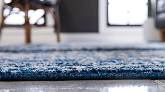 Unique Loom Bromley Collection Area Rug - Wells (9' x 12' 2" Rectangle, Ivory and Blue/ Ivory)