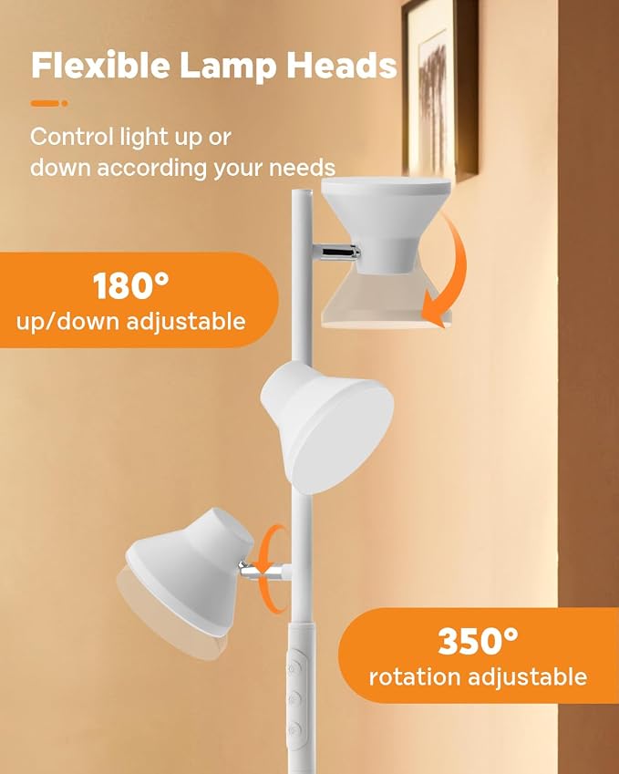 SIBRILLE LED Floor Lamp, 36W Modern Floor Lamp with Remote & Touch Control, 4 Color Temperatures, Standing Lamp with 3 Rotatable Lights, Floor Lamps for Living Room, Bedroom, Office