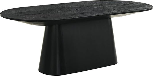 Terra 88" Transitional Oval Dining Table with Mid-Century Modern Inspired Pedestal Base and Wood Grain Top, Ideal for Kitchen or Dining Room, Durable Wood Furniture, Ebony Black