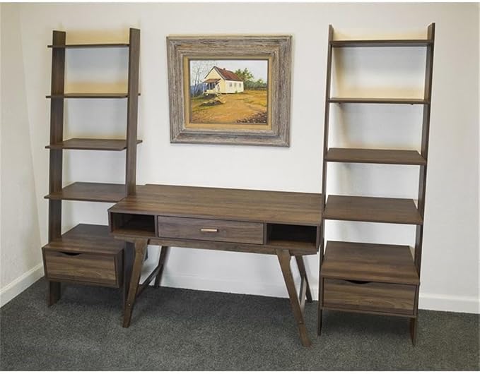OS Home and Office Model Mid Century One Drawer and Sturdy Legs Desk, Brown