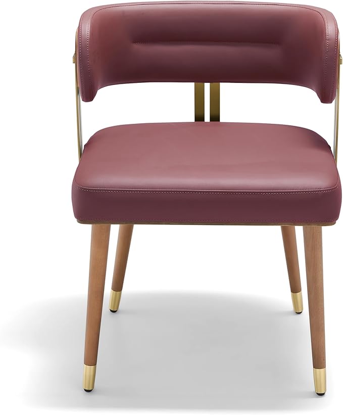 Modern Upholstered Leather Dining Chairs with High-Resilience Foam Cushion, Walnut Wood Veneer&Gold Metal Legs, 22Lx20.5Wx28.3H Inches, Anti-Slip Kitchen Chairs for Dining Room,Cherry