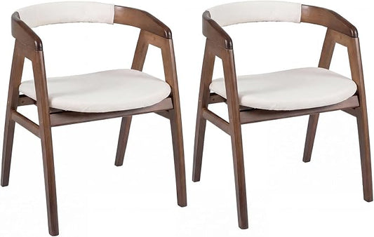 GOFLAME Bamboo Accent Chair Set of 2, Mid-Century Modern Armchair with Curved Backrest & Seat Cushion, Upholstered Reading Chair, Leisure Chair for Living Room, Bedroom, Study, Walnut