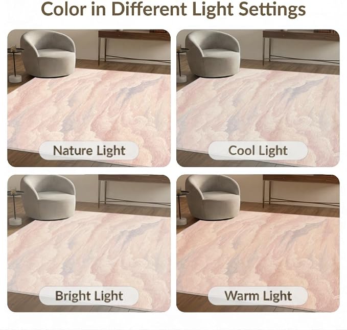 9'x12' Washable Watercolor Cloud Oversized Rug, Blush Pink Non-Shedding Pet Friendly Carpet for Master Suite, California King, Under Bed, Foldable Easy Care Mat | Ref:2208256