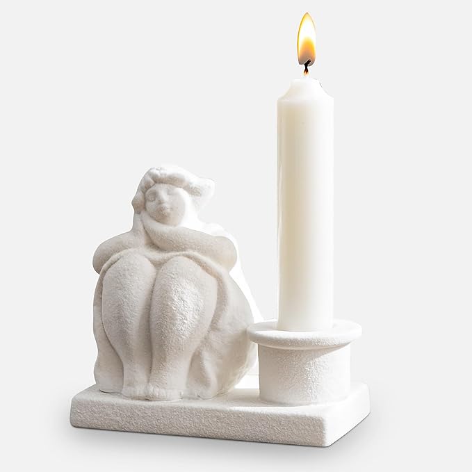 White Candle Holder, Handmade Ceramic Girl Candlestick Holders, Taper Candlelight Stand for Home Decor, Table Centerpiece and Coffee Table Decor