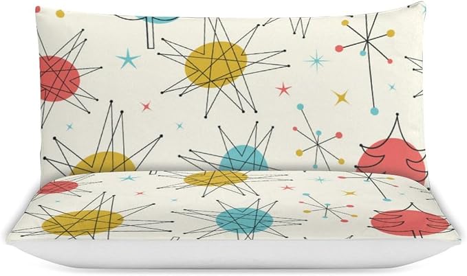 Mid Century Duvet Cover Queen Retro Atomic Bedding Set, Rainbow Grid Comforter Cover Vintage Fifties 1950s Bed Set，Abstract Art Bedding 3 Piece (1 Duvet Cover 102"x90" + 2 Pillow Sham 20"x30")