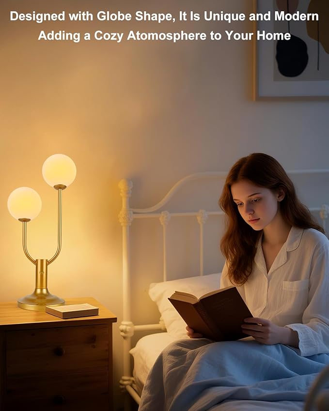 Lightdot Globe Table Lamp for Bedroom Mid Century Modern Gold Small Desk Lamp Dimmable 3000K Warmwhite Nightstands Lamp Bedside Table Lamp for Living Room Home Office(G9 Bulbs Included)