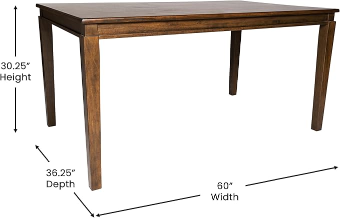 Merrick Lane Hayden 60" Solid Wood Dining Table with Tapered Wooden Legs, Seating for 6, Brown Matte