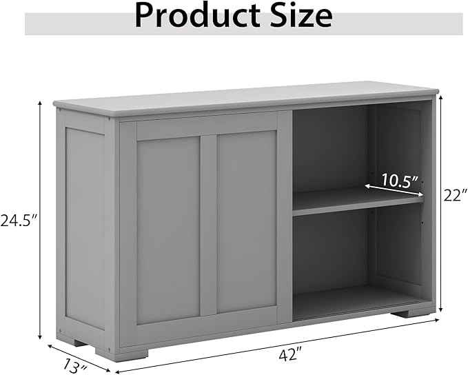 Sideboards Buffet Cabinet with Storage, Sliding Door Coffee Bar, Console Table with Adjustable Shelf, Credenzas for Living Room, Stackable Kitchen Cupboard for Dining Room (Grey)