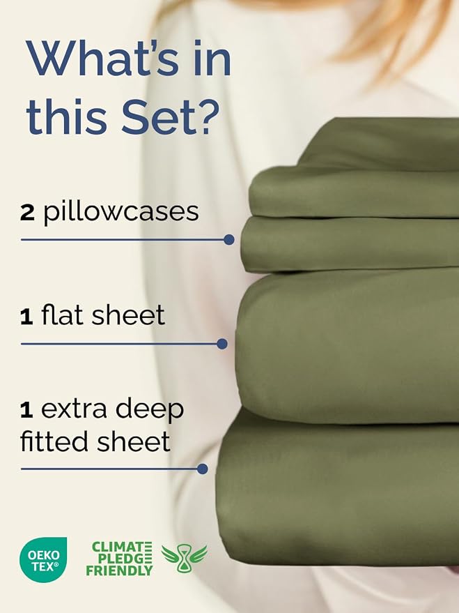 Extra Deep Twin Sheet Set - 4 Piece Breathable and Cooling Sheets - Hotel Luxury Bedding for Women, Men, Kids & Teens - Easy & Secure Fit - Soft, Wrinkle Free & Comfy - Extra Deep Pockets - Sage Green