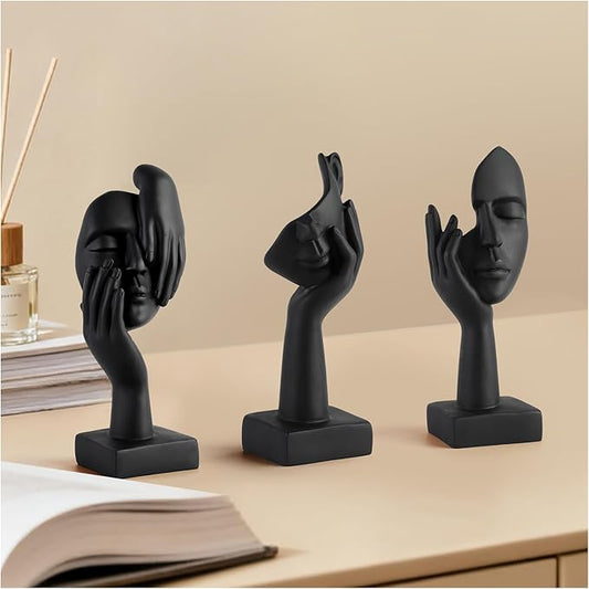 3 Pcs Thinker Small Statue Set - Black Art Abstract Decor, Modern Living Room Decoration, Knick Knacks for Shelves, Table Decor, Office Bookshelf, Shelf Side, Gift for Friends
