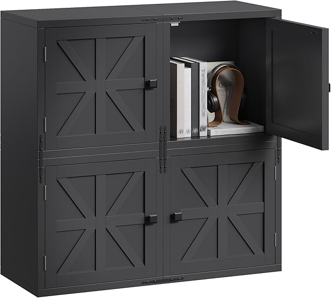 Homkdom 4 Cube Storage Organizer, DIY Bookcase with Doors, Stackable Cube Shelf with Anti-Tip Design, Modular Cubby for Bedroom, Dorm, Office,Living Room, 30" W x 11.81" D x 30" H, Black
