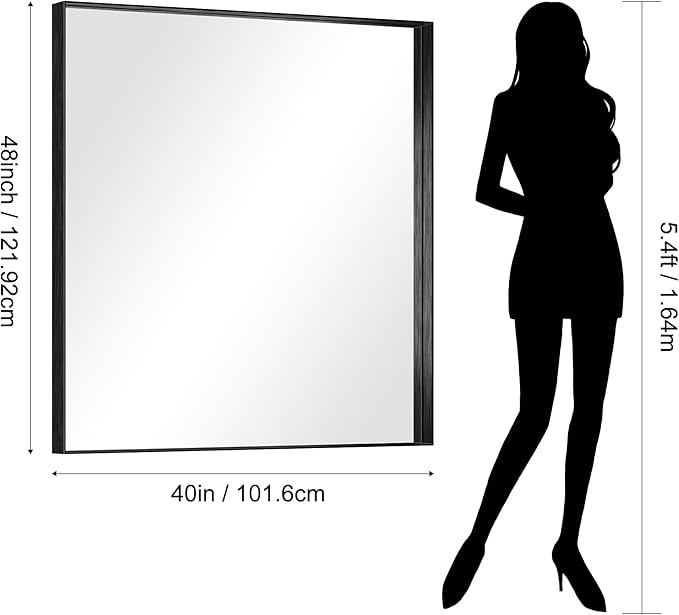 CIRCUMI Black Bathroom Mirror, 40"x48" Rectangular Mirror with Deep Metal Frame, Brushed Finish, Tempered Glass, Large Mirror for Wall, Over 2 Sinks, Installed Vertically/Horizontally, Crystal-Clear