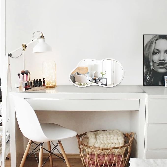 AAZZKANG Small Wall Mirror with Irregular Wood Framed Decorative White Mirrors for Bedroom Dressing Room Living Room Bathroom Entryway