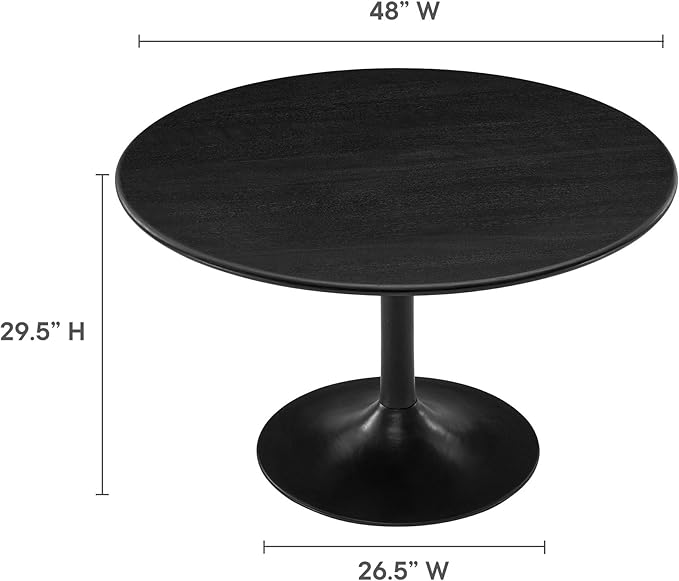 Modway Lippa 48 Inch Round Wood Dining Table in Black – Solid Mango Wood Tabletop with Pedestal Base - Mid Century Modern Dining Room Furniture - Kitchen Table for 4-6 Person