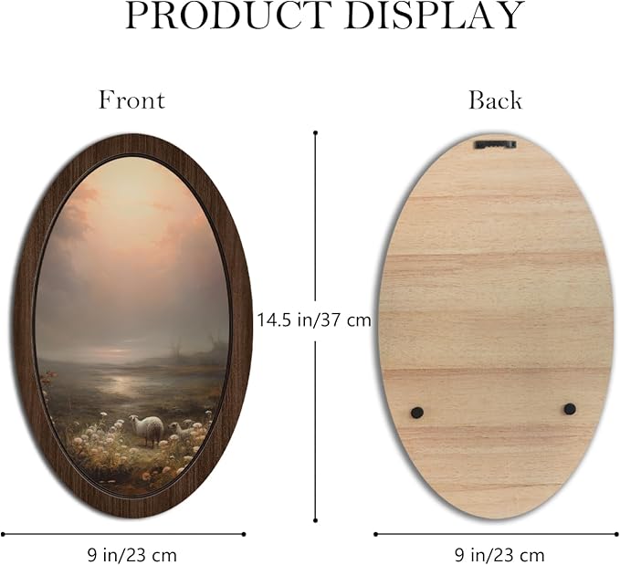 UYIKG Vintage Farmhouse Sheepa Oval Wall Art Decor,Rustic Cottagecore Lambs Floral Oval Wooden Framed Decor for Home Bedroom Theme Room Reading Room 9x14.6 in