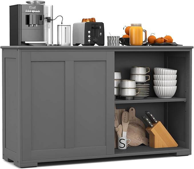 Sideboards Buffet Cabinet with Storage, Sliding Door Coffee Bar, Console Table with Adjustable Shelf, Credenzas for Living Room, Stackable Kitchen Cupboard for Dining Room (Grey)
