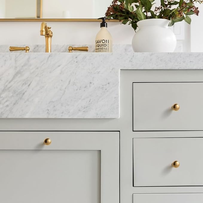 YAGU Modern Solid Cabinet Knobs, 5 Pack Bright Gold, Kitchen Drawer Knob Dresser Polished Brass Hardware Cupboard Bathroom Furniture Closet Pulls