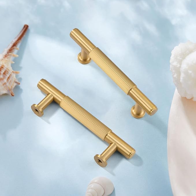SALISENG-2 Pack Gold Kitchen Cabinet Handles, Brushed Brass Dresser Drawer Pulls, 3 Inches Furniture Door Handles for Cupboard Bedroom Wardrobe