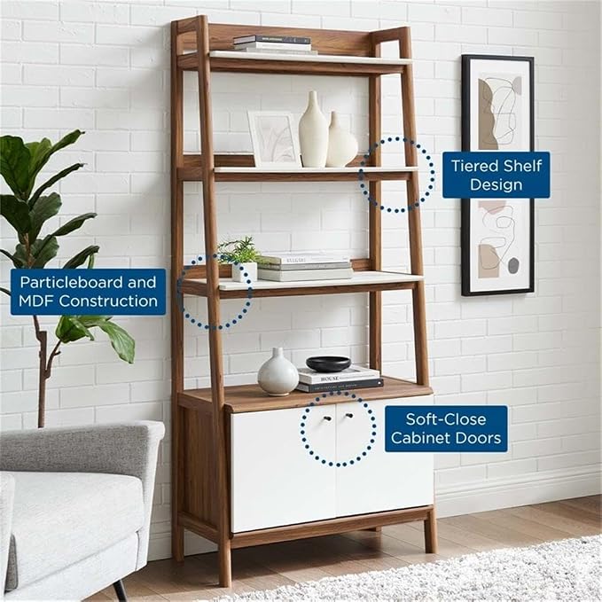 Modway Bixby Bookshelf Display Case, 33 Inch, Walnut White