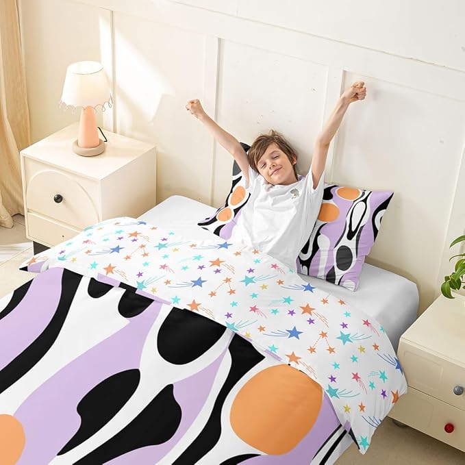 Erosebridal Mid Century Modern Abstract Duvet Cover Set Vintage Geometric Twin Bedding Sets for Girls Preteen Boys Contemporary Organic Shapes Comforter Cover Squiggle Blob Bed Set,Lavender Peach