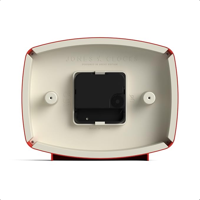 JONES CLOCKS® Film Desk Clock | Retro Rectangular Design | Red | Retro Design, Blending mid Century Style with a Punchy Modern Finish for Shelf, Table, Mantel or Bedside