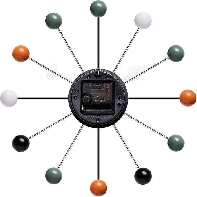 Mid Century Modern Wall Clock Decorative Multicolour Ball Silent Non Ticking Battery Operated 13 Inch Clocks for Living Room Kitchen Office
