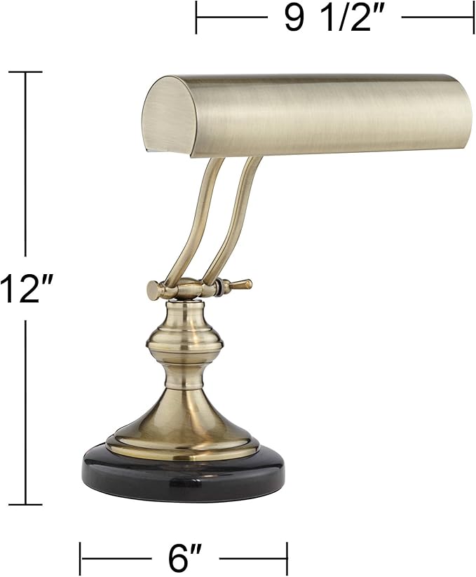 Regency Hill Traditional Piano Banker Desk Lamp 12" High Antique Brass Gold Metal Shade Adjustable Arm Decor for Living Room Bedroom House Bedside Nightstand Home Office Reading Family