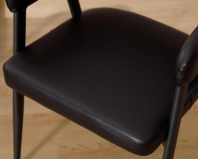 HNY Modern Dining Room Arm Chairs Set of 6, Retro Faux Leather Upholstered Barrel Dining Chairs with Arms Mid-Century Black Accent Chair with Metal Legs, Open-Back Kitchen Side Chair for Living Room