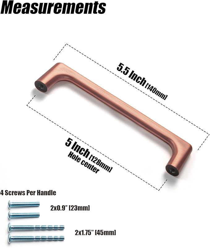Goo-Ki Brushed Copper Cabinet Pulls with 5''Hole Centers, Modern Style Zinc Alloy Cabinet Handles for Dresser,Wardrobe,Cupboard- 2 Pack